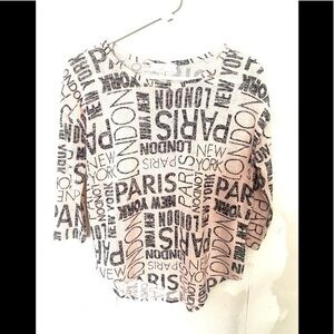 ALMOST FAMOUS Global cities pink sweater blouse size small